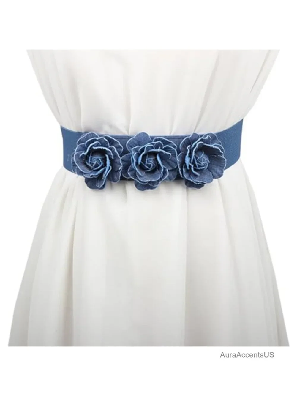 Stretchy Elastic Belt with Flower Pearl Decoration for Dresses Coats - Wide